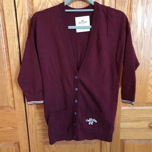 Hollister Cardigan Sweater Maroon Stripe